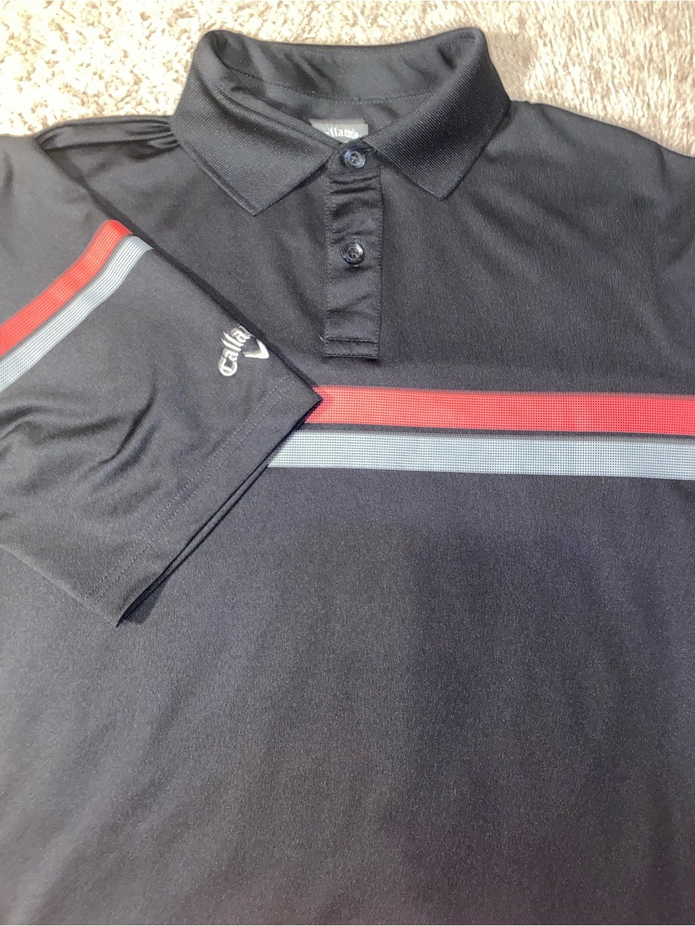 Callaway Opti Dri Mens Size Small Black Striped Golf Polo Polyester Shirt